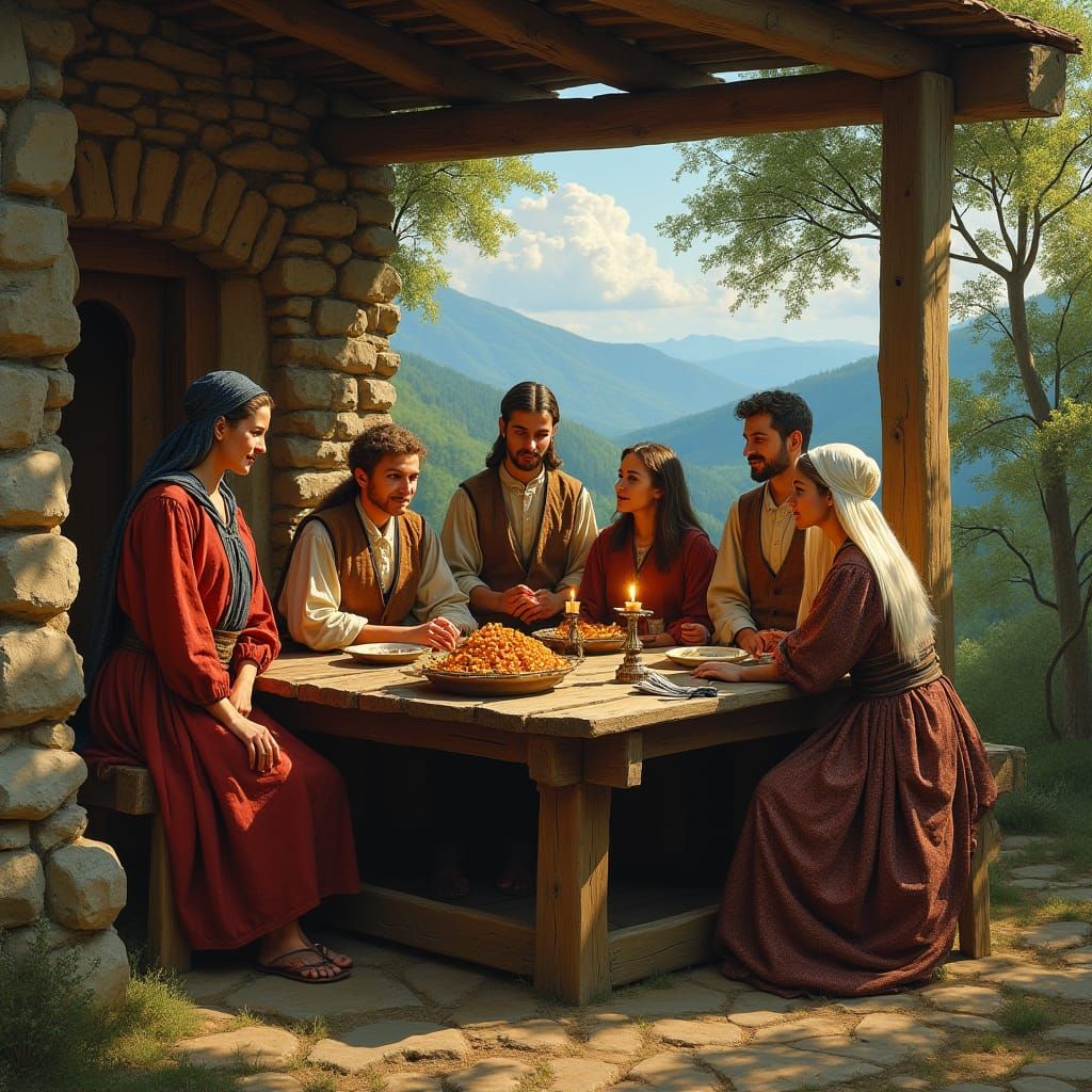 Medieval Kosovo Family in Traditional Attire