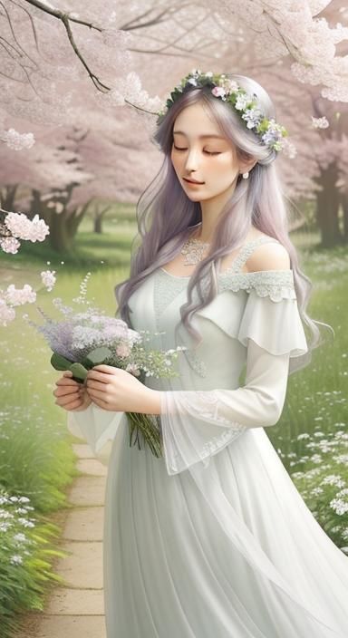 Vibrant Geometric Botanical Art with Serene Woman