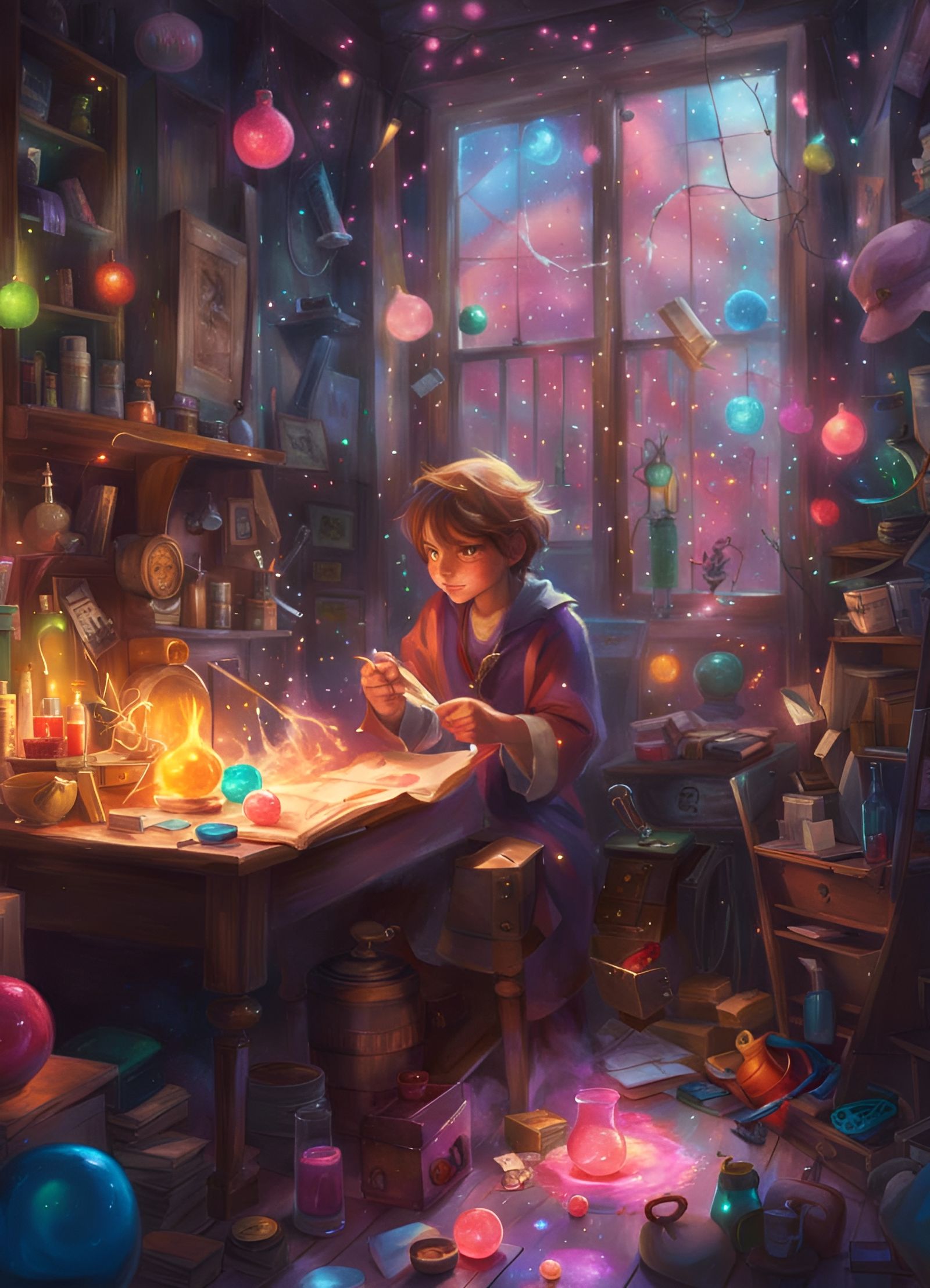 Enchanted Wizard's Room with Magic Potions