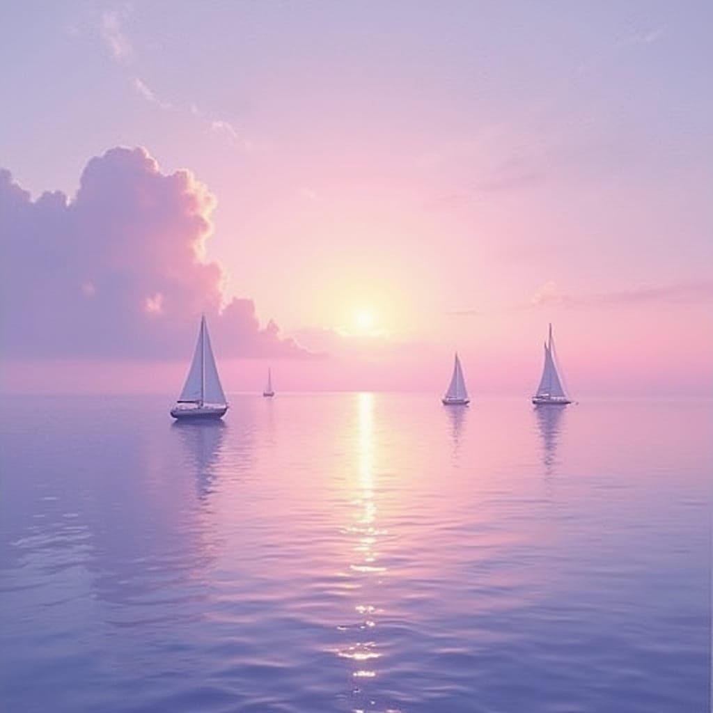 Lavender Sunset Over Sea in Impressionist Style