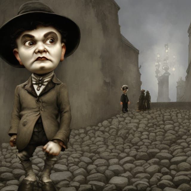 Sinister Victorian Portrait on Cobblestones in Heavy Metal S...