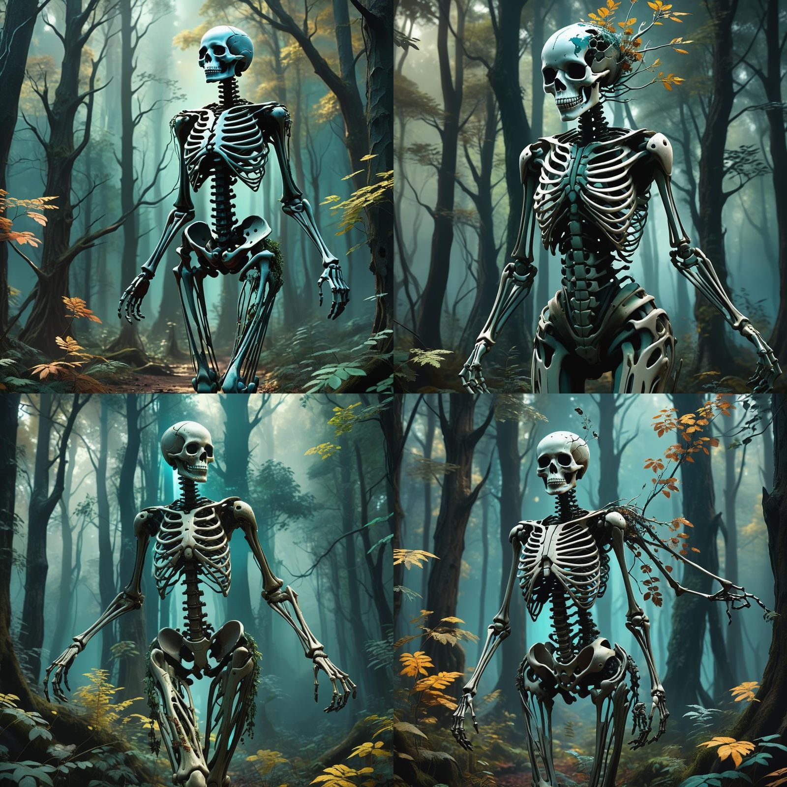 Robotic Skeletal Woman in Forest: Detailed Matte Painting