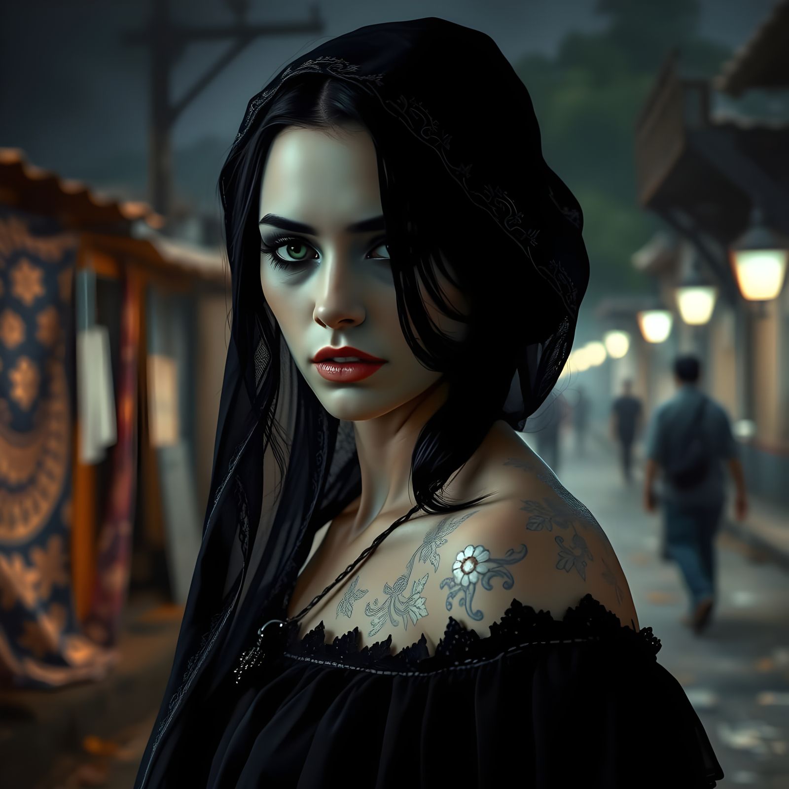 Ethereal Mexican Woman in Haunting Digital Oil Painting