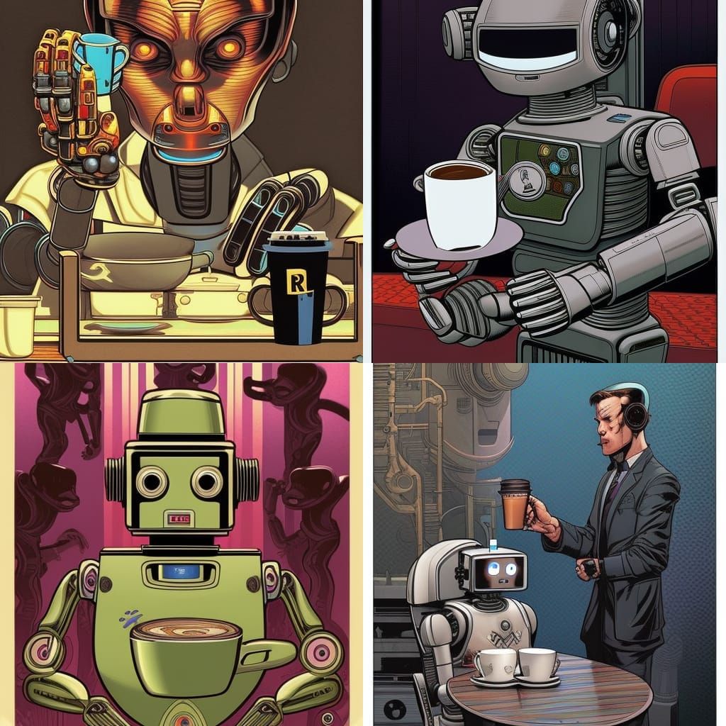 Robot Coffee Break in Comic Book Style