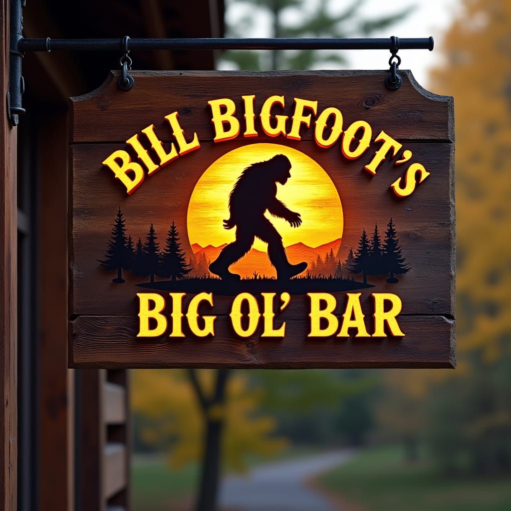 Bigfoot Bar Sign in Golden Letters