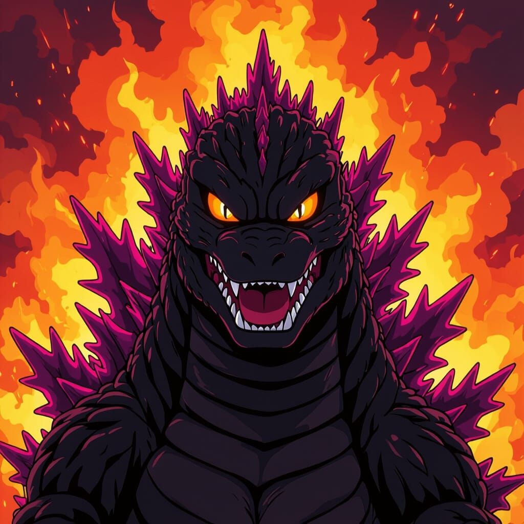 Godzilla 2000 Close Up with Magenta Flames