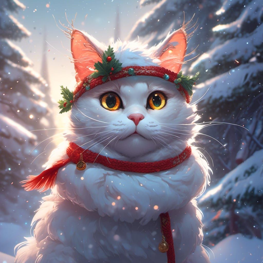 Festive Snowman with Cat Features in Winter Scene