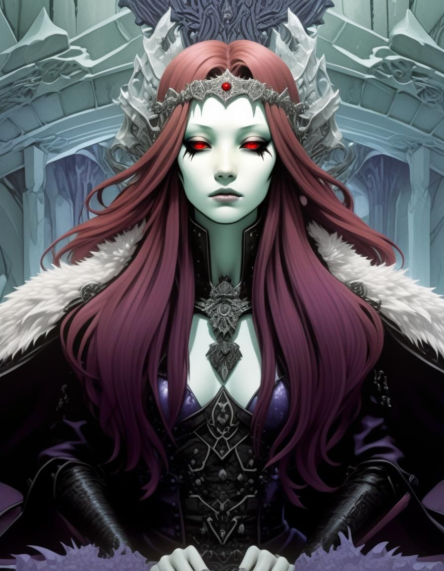 Vampire Ice Queen Portrait in Dark Fantasy Anime Style