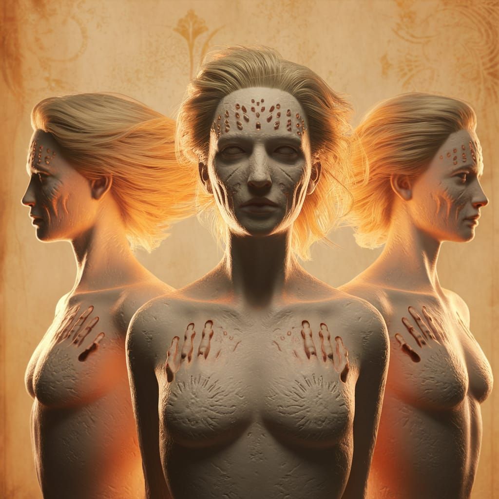 Featureless Figure With Scars in Art Deco Style