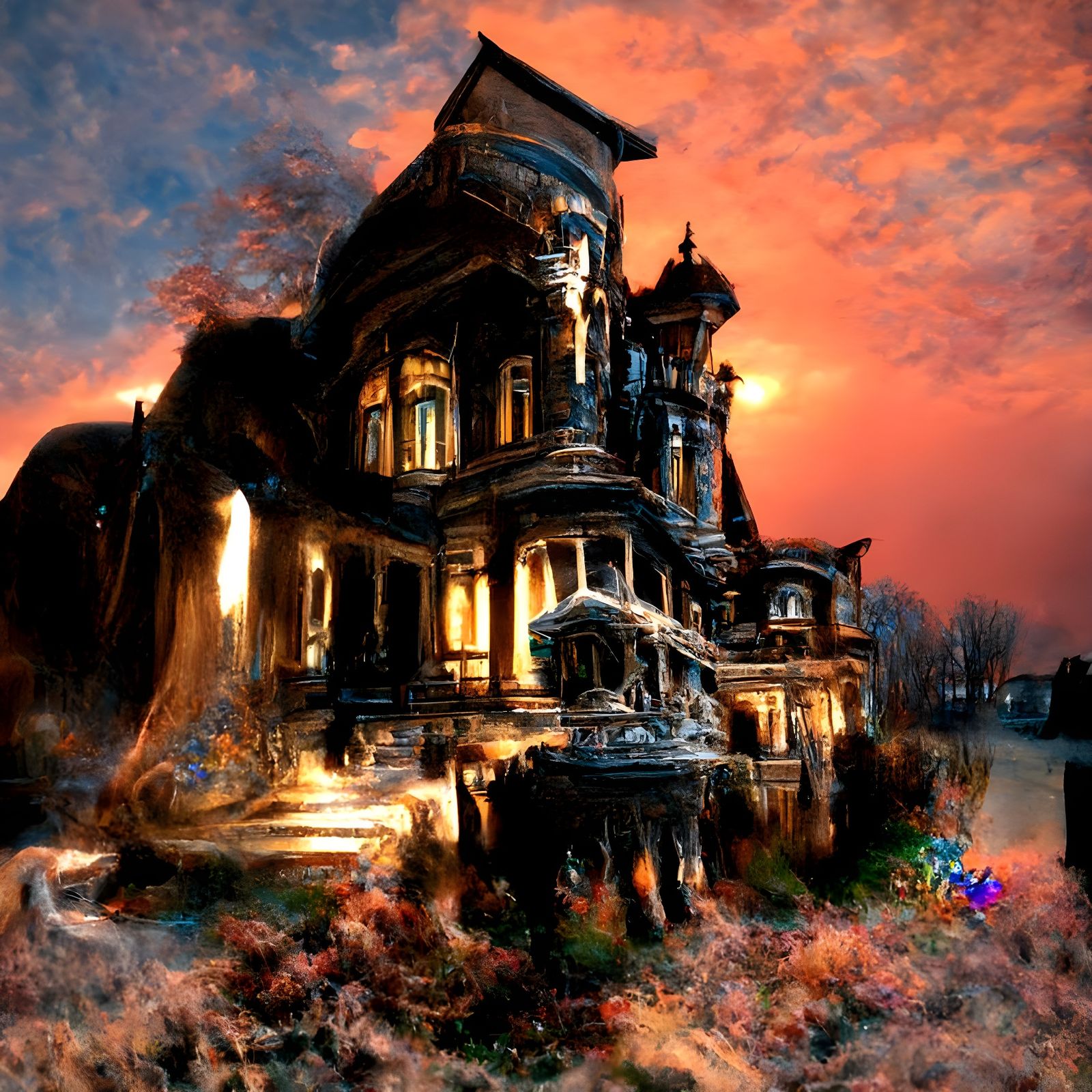 Eerie Victorian House: Detailed Cel-Shaded Art