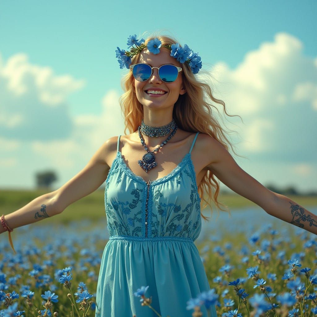 Free-Spirited Bohemian Goddess in Floral Halo