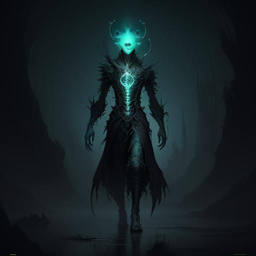 Bioluminescent Chibi Figure in Gothic Art Style