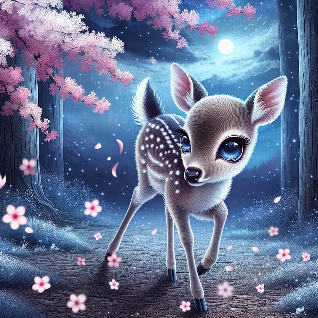 Charming Deer with Blue Eyes in Digital Art