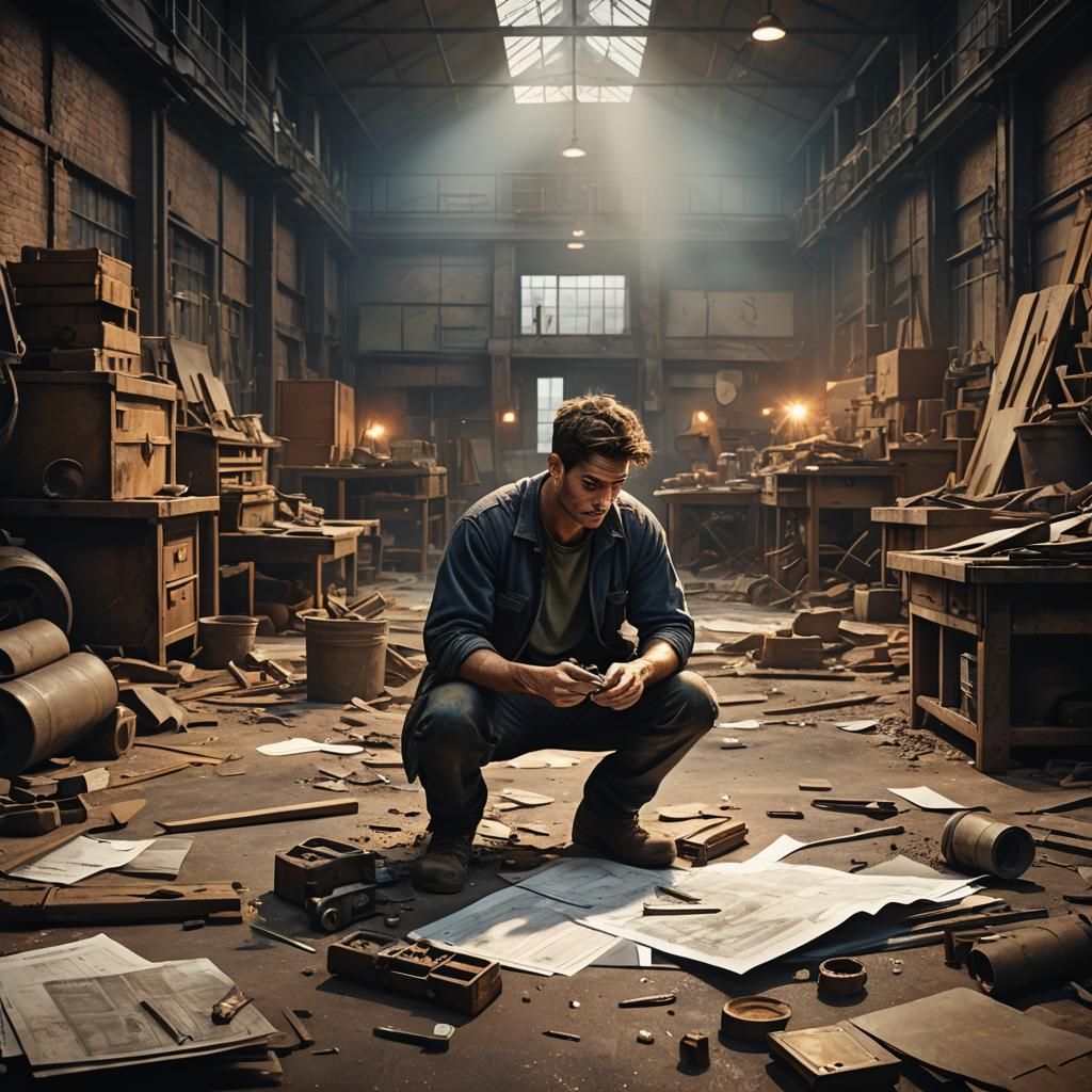 Young Worker's Financial Struggles: Matte Painting in Wareho...
