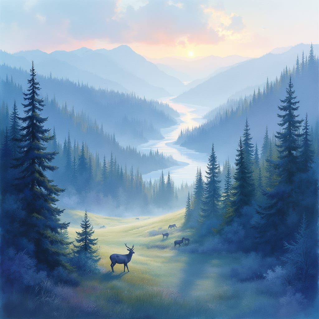 Watercolor Forest: Bird's Eye View in Soft Pastels