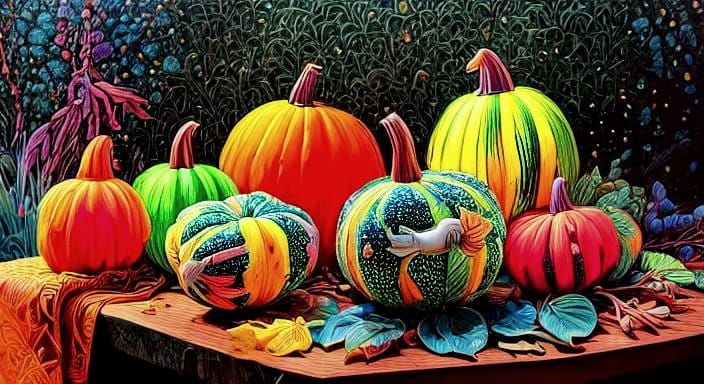 Autumn Gourds with Surrealist Painting Effects