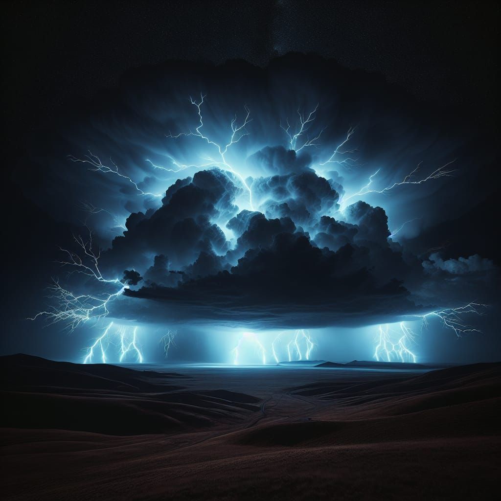 Dramatic Night Thunderstorm Over Montana Landscape