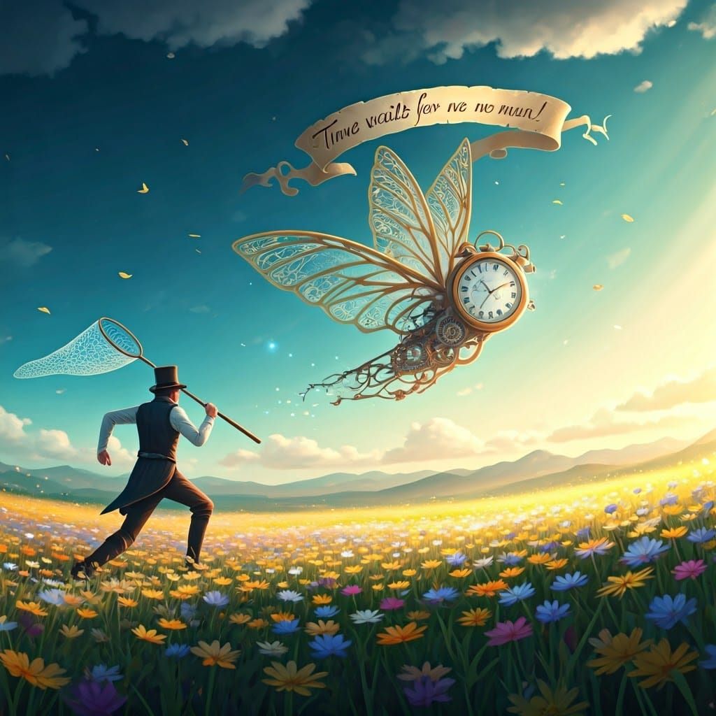 Chasing Time: A Whimsical Dreamscape in Vibrant Colors