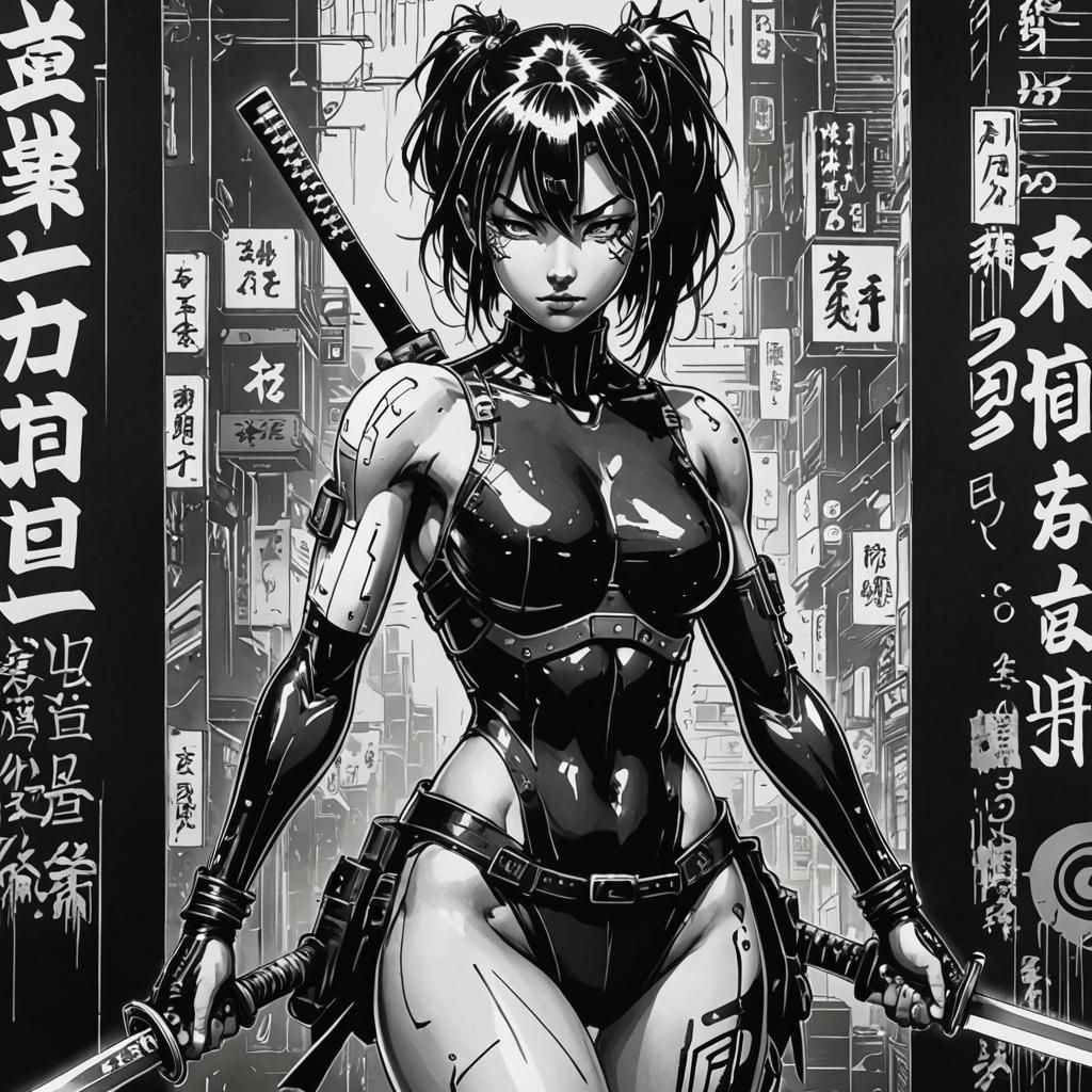 Cyberpunk Manga Fitness Woman with Katana