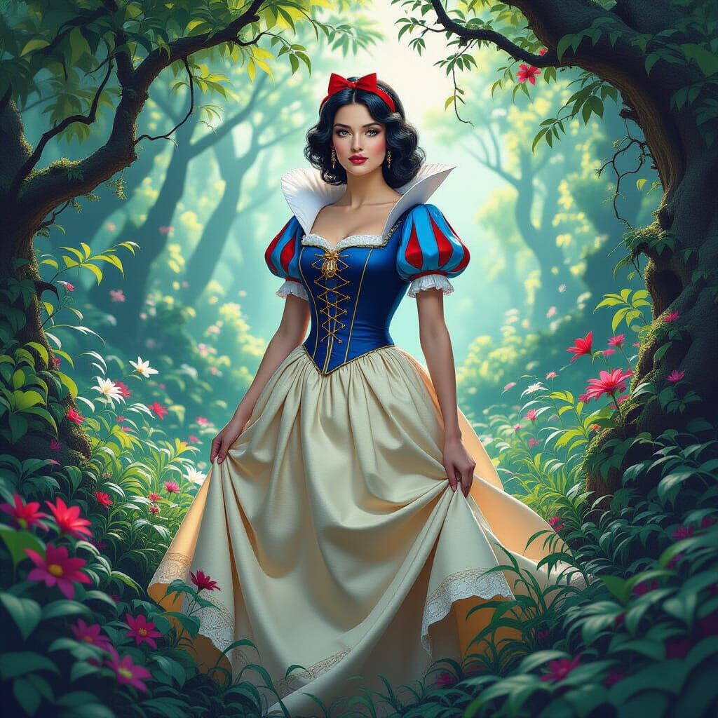 Snow White in Mystical Forest: Fantasy Concept Art