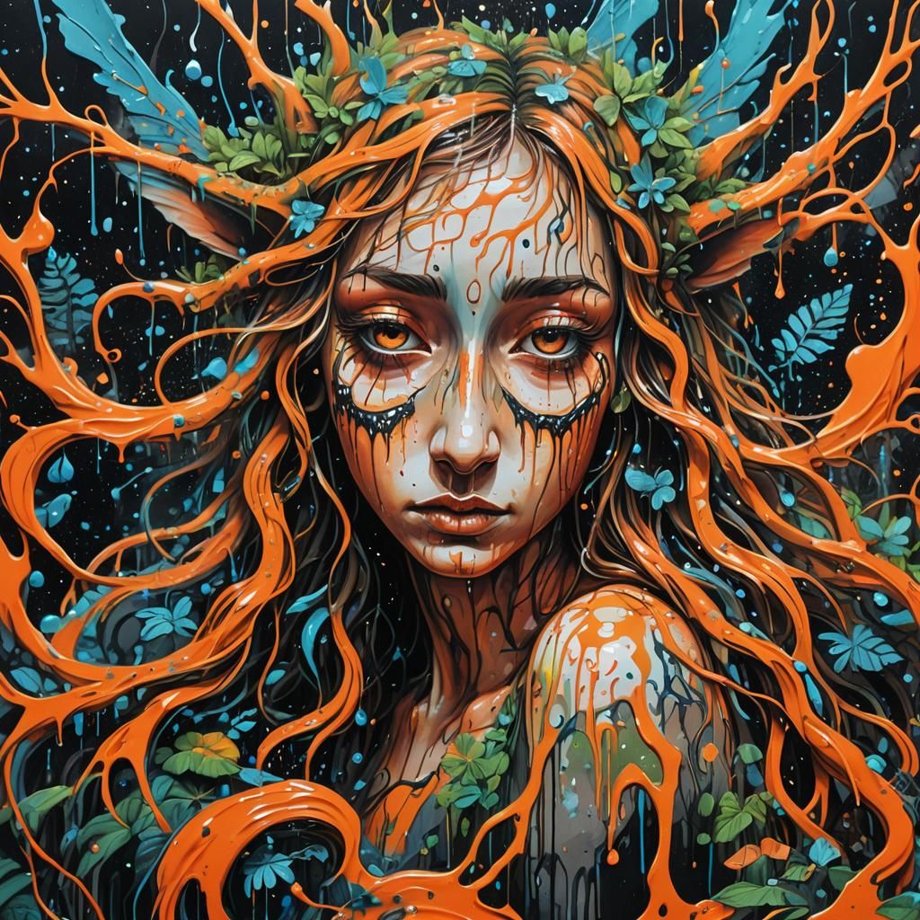 Crying Nymph in Neon Graffiti Art