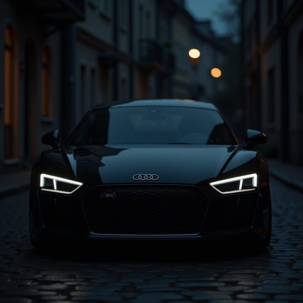 Sleek Black Audi R8 At Night Cinematic Profile