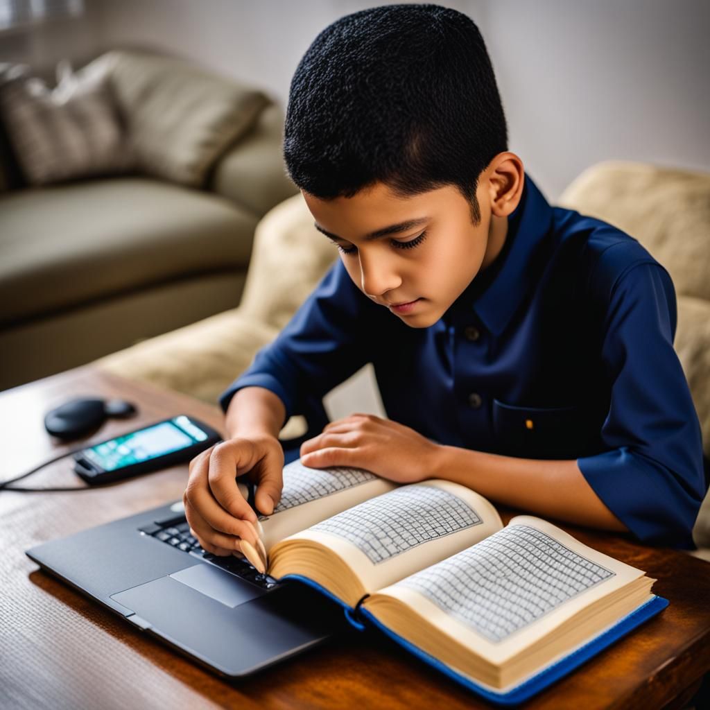 Young Student Learning Quran Online: Professional Photo