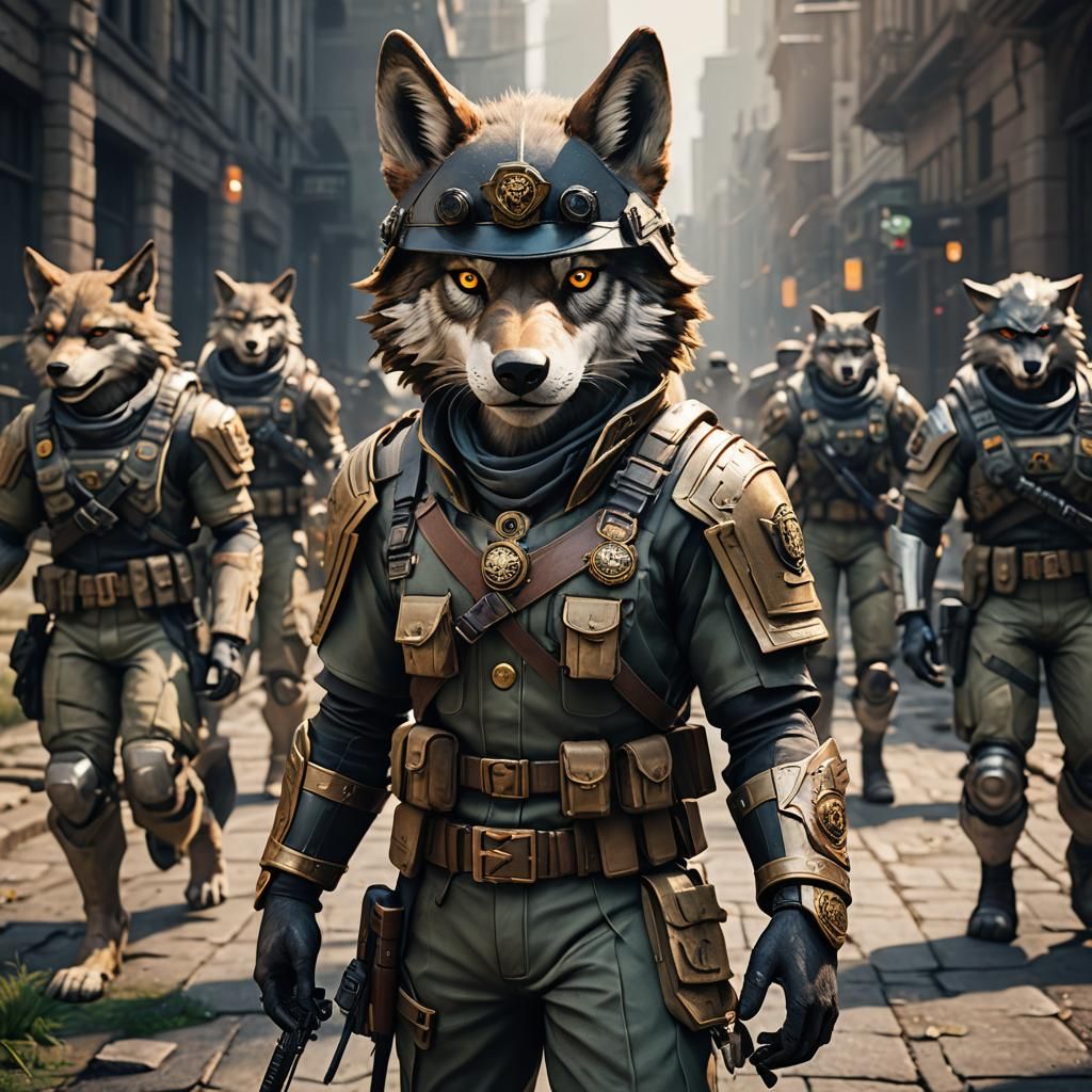Detailed 3D Anthro Wolf Army Officer
