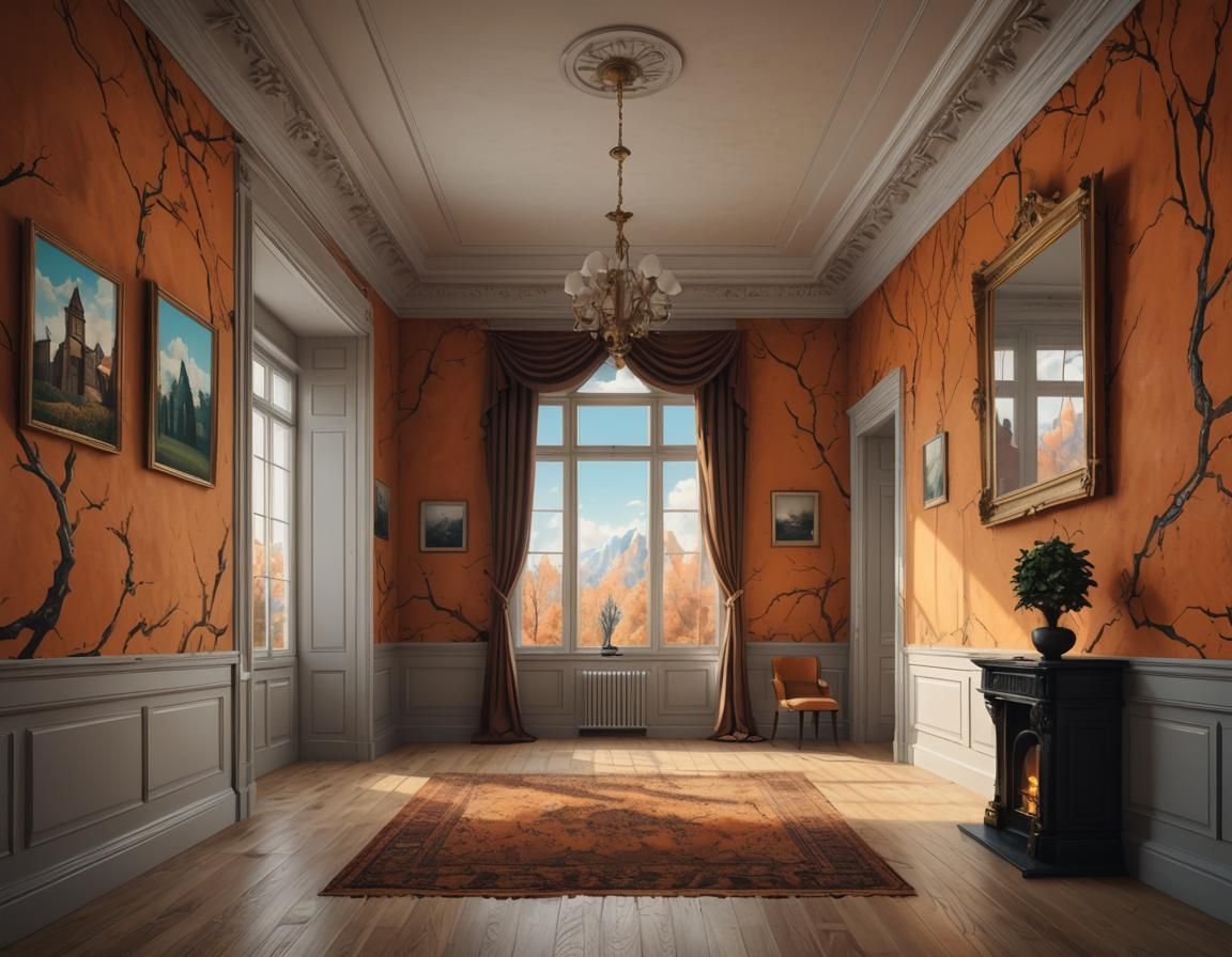 Empty Room with Surrealist Painting, Matte Style