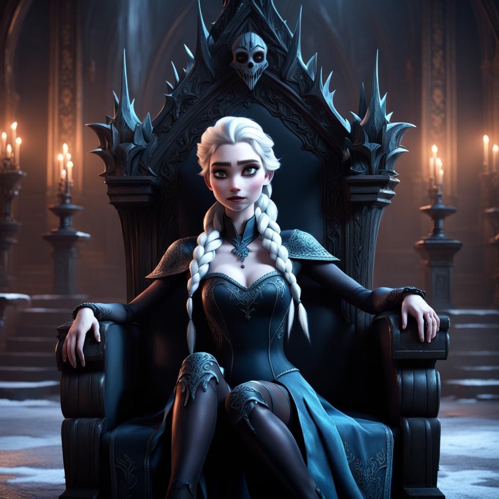Gothic Frozen Elsa on Throne: Fantasy Art