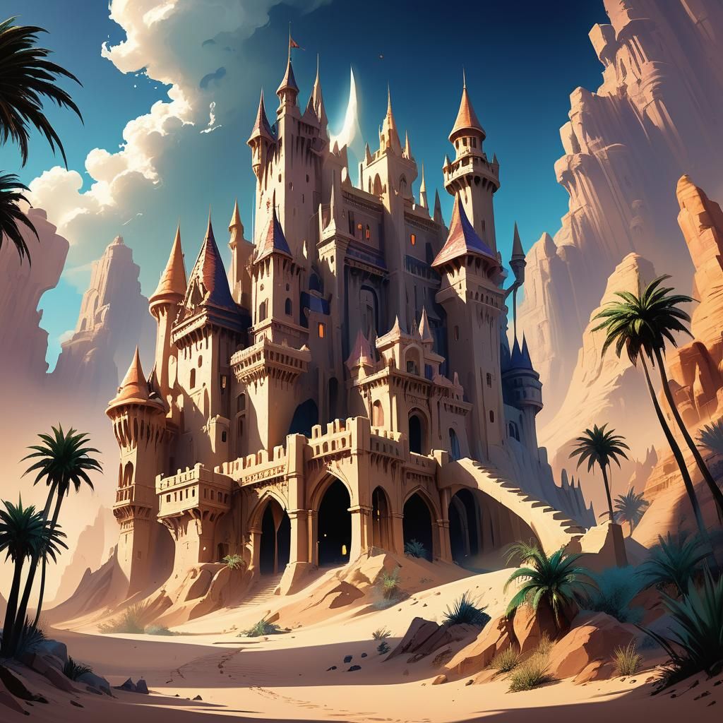Wind-Carved Desert Castle Concept Art in Fantasy Style