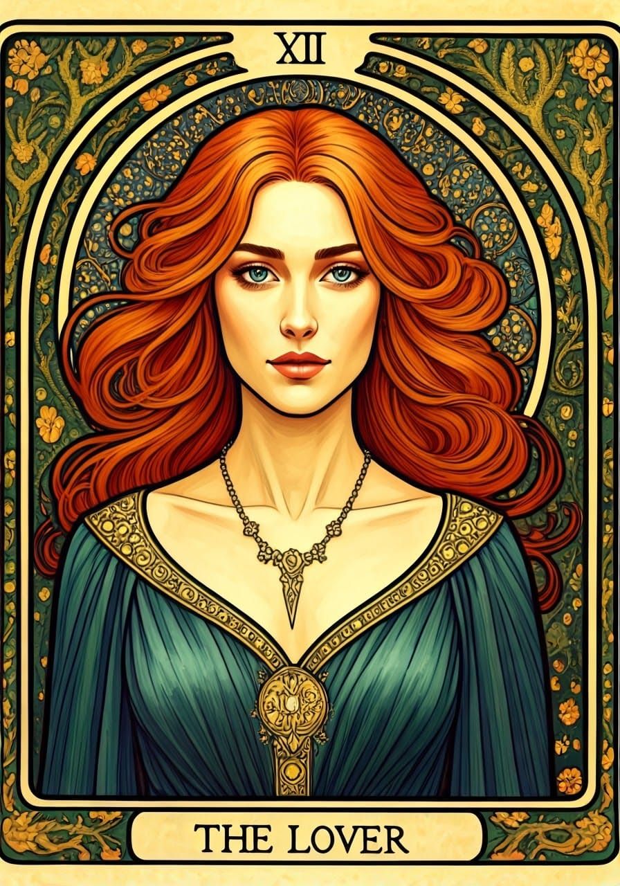 Romantic Tarot Card: The Lover in Art Nouveau Style