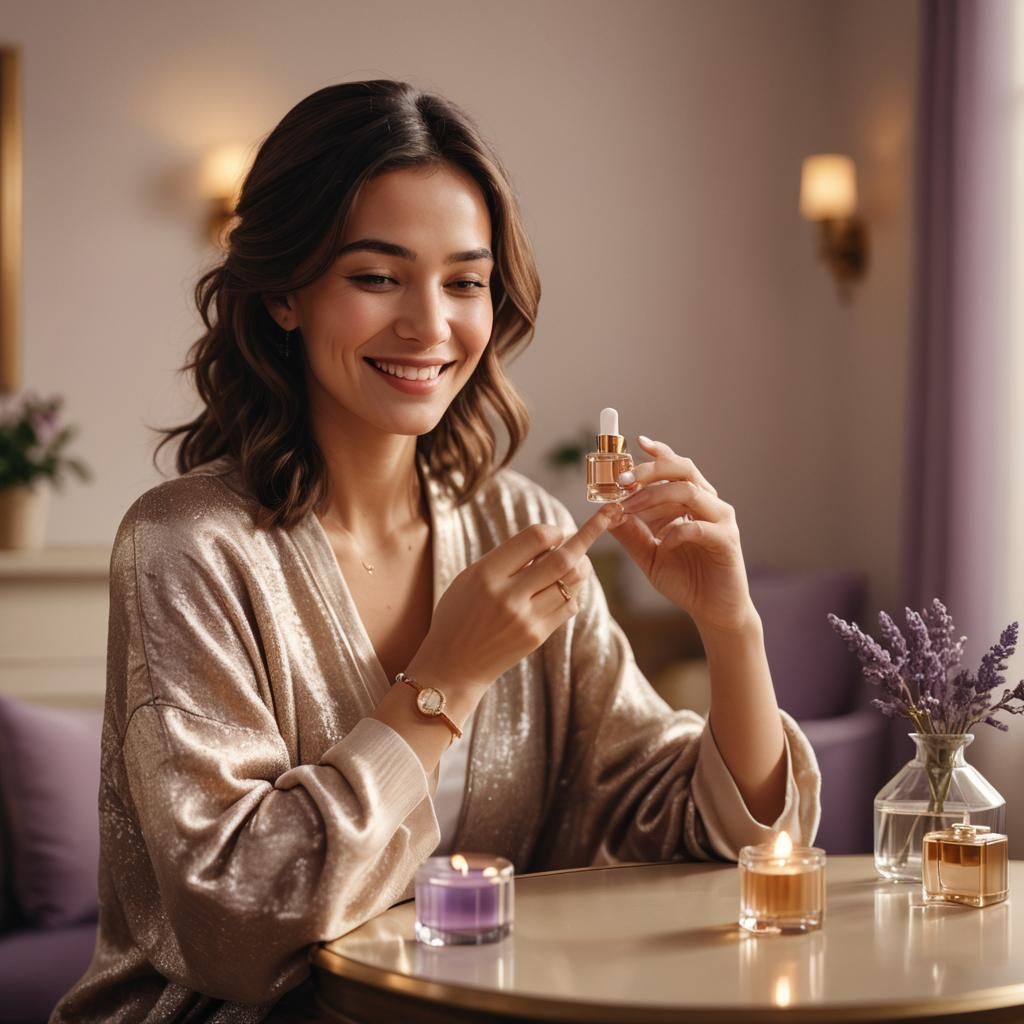 Woman Smelling Perfume in Serene Realism