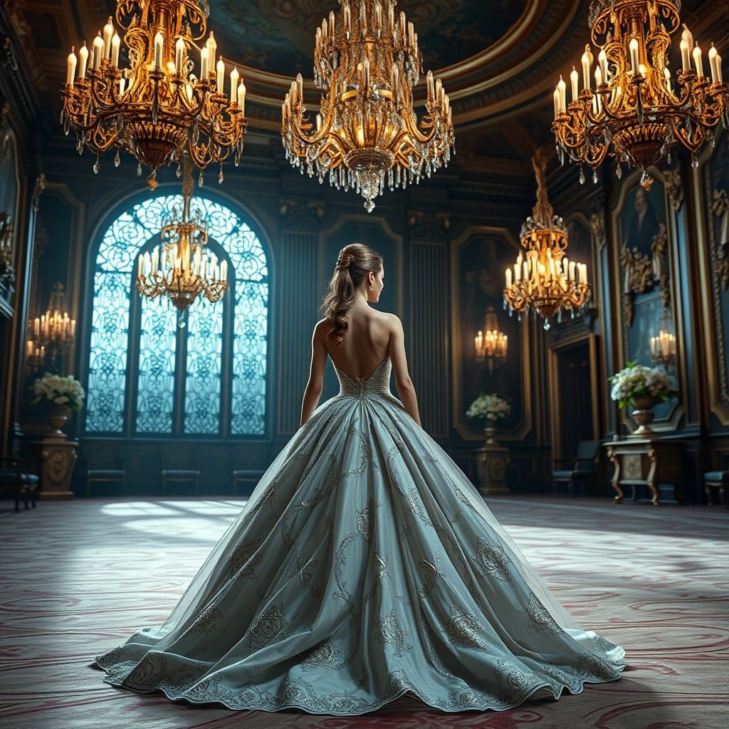 Princess in a Luxurious 3D Game Cinematic Ballroom