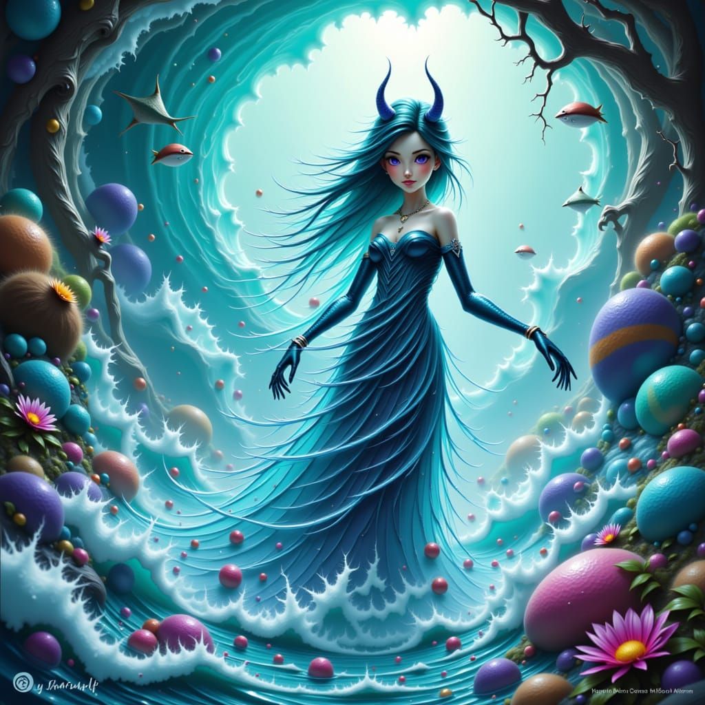 Playful Ocean Elemental in Vibrant Digital Art Style