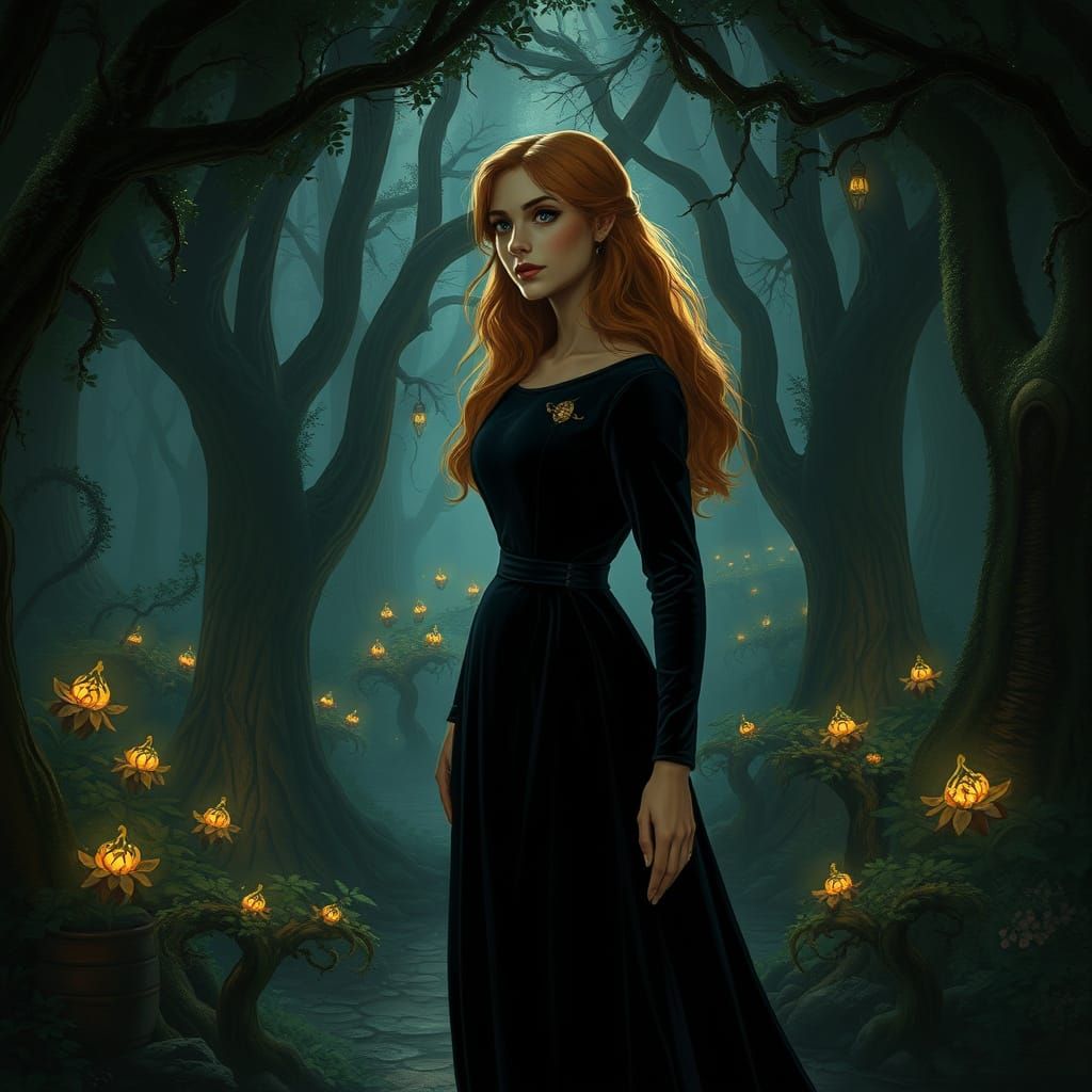 Adult Sarah from Labyrinth in Mystical Forest