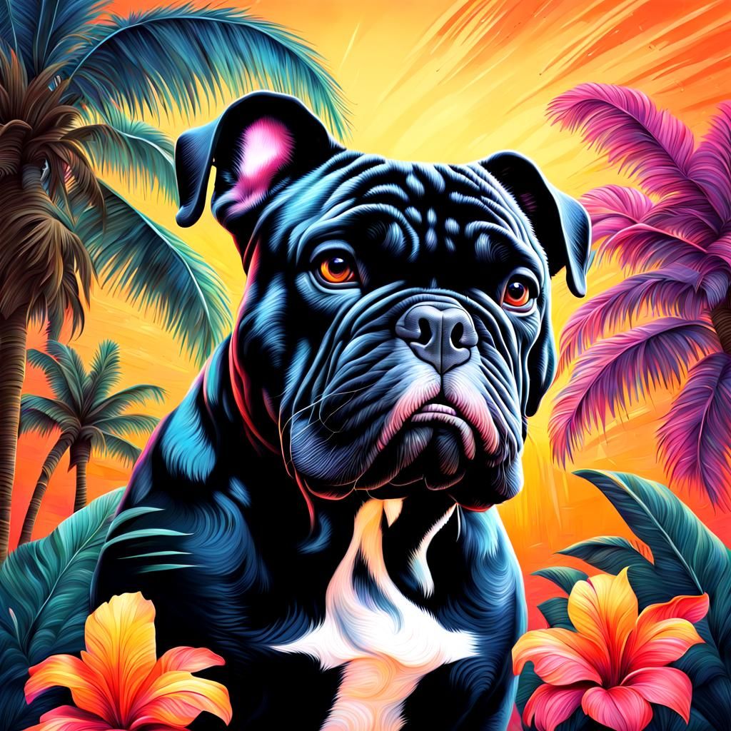 Beautiful black bulldog ~ summer vibes