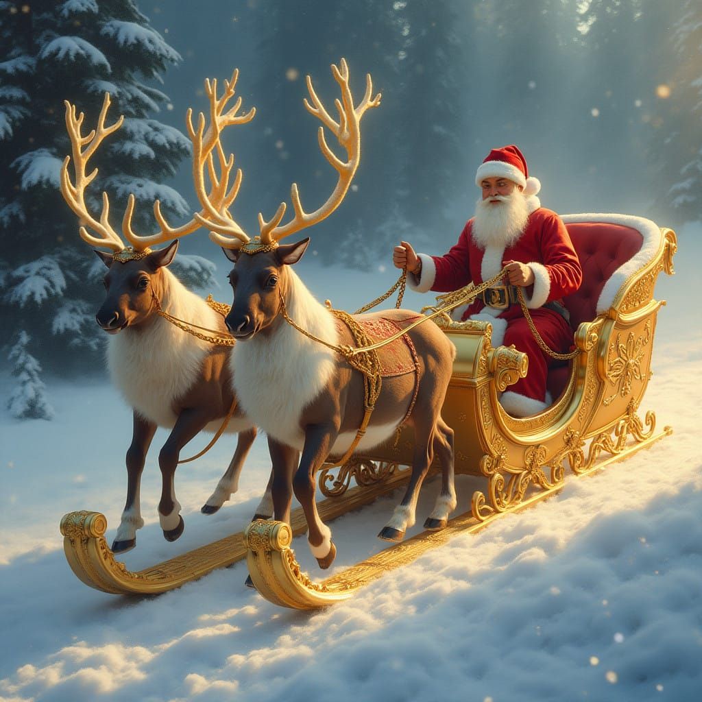 Magical Golden Sleigh-Supercar Hybrid in Ethereal Fantasy Sc...