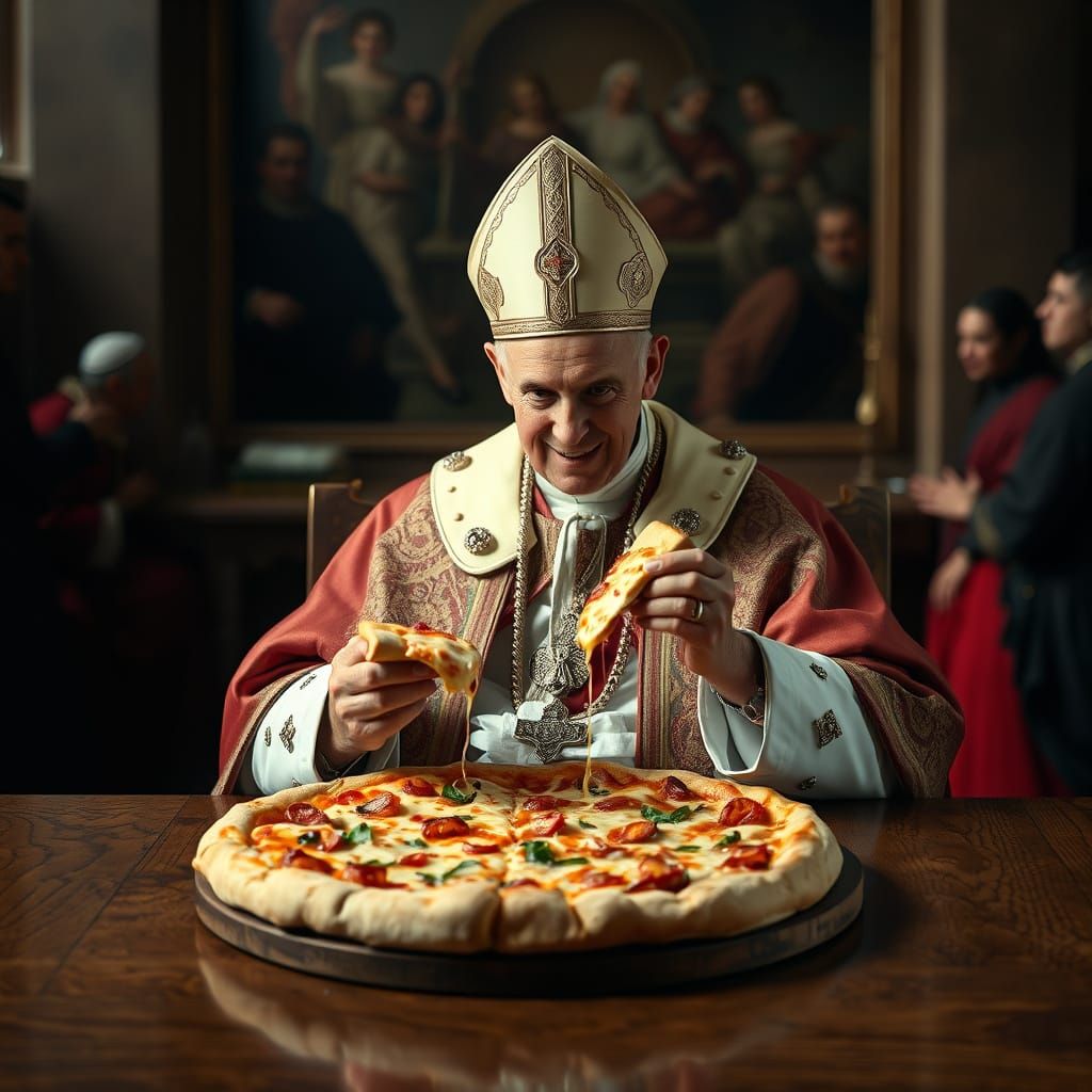 The Pope Eating Pizza in Renaissance Style