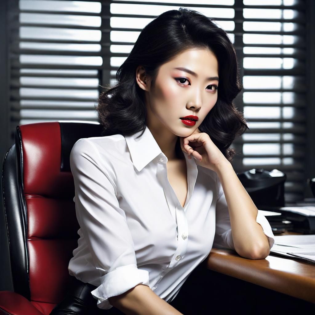 Glamourous Korean Woman in Anime Style Office Poster