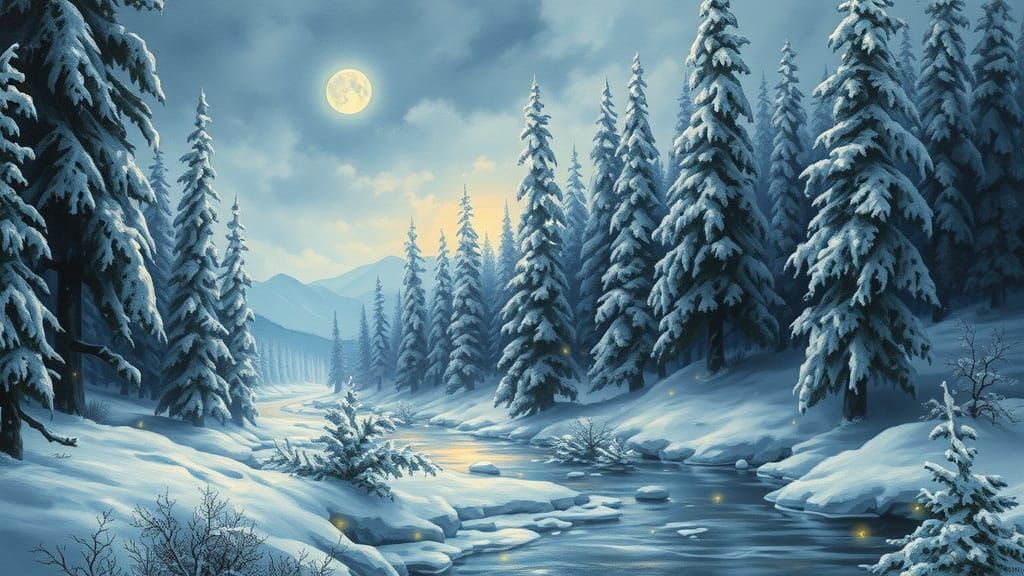 Enchanted Winter Forest in Oil Painting Style