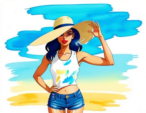 Vibrant Puerto Rican Woman Waving with Whimsical Ink Splatte...