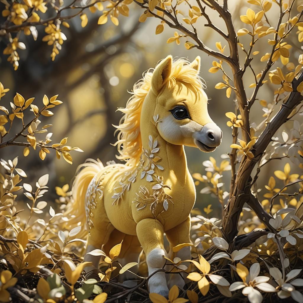 Hyperrealistic Plush Pony Foal with White Branches