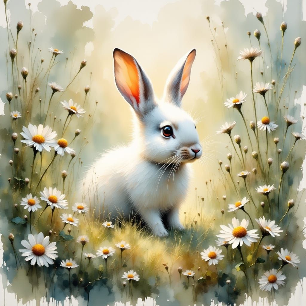 Surreal White Rabbit in Dreamy Landscape