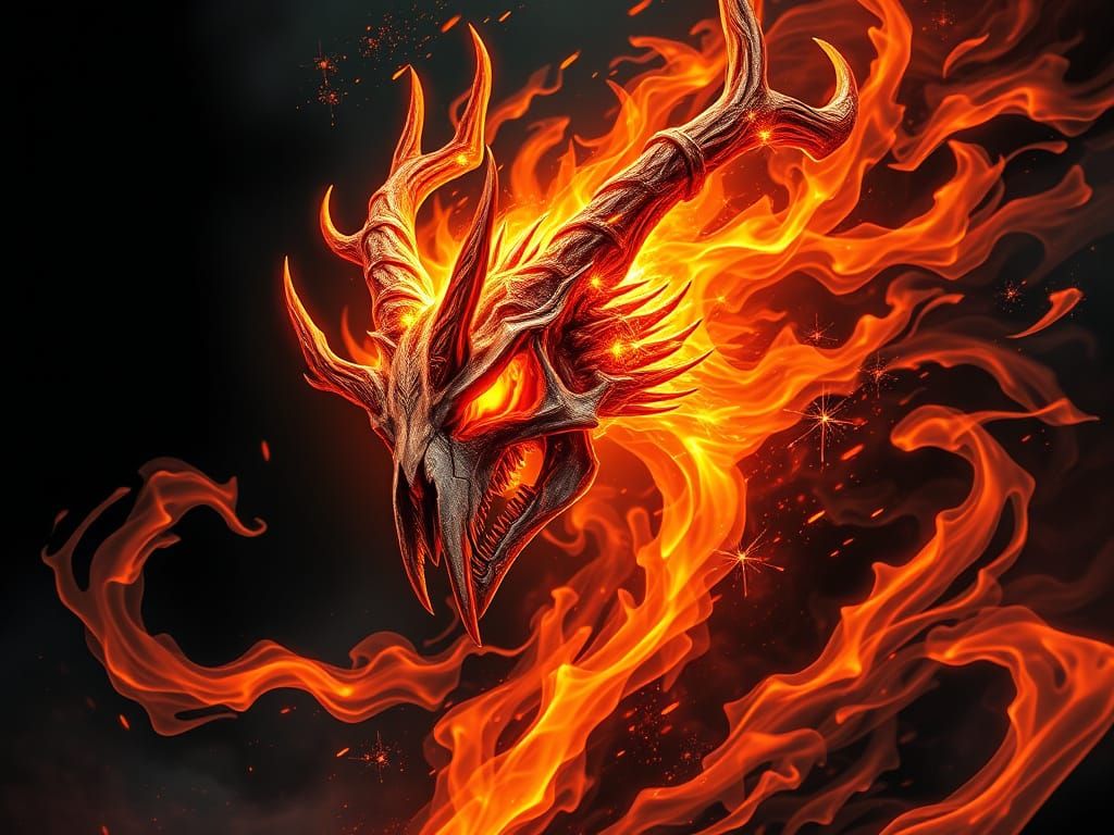 Mystical Fire Creature with Skull and Antlers