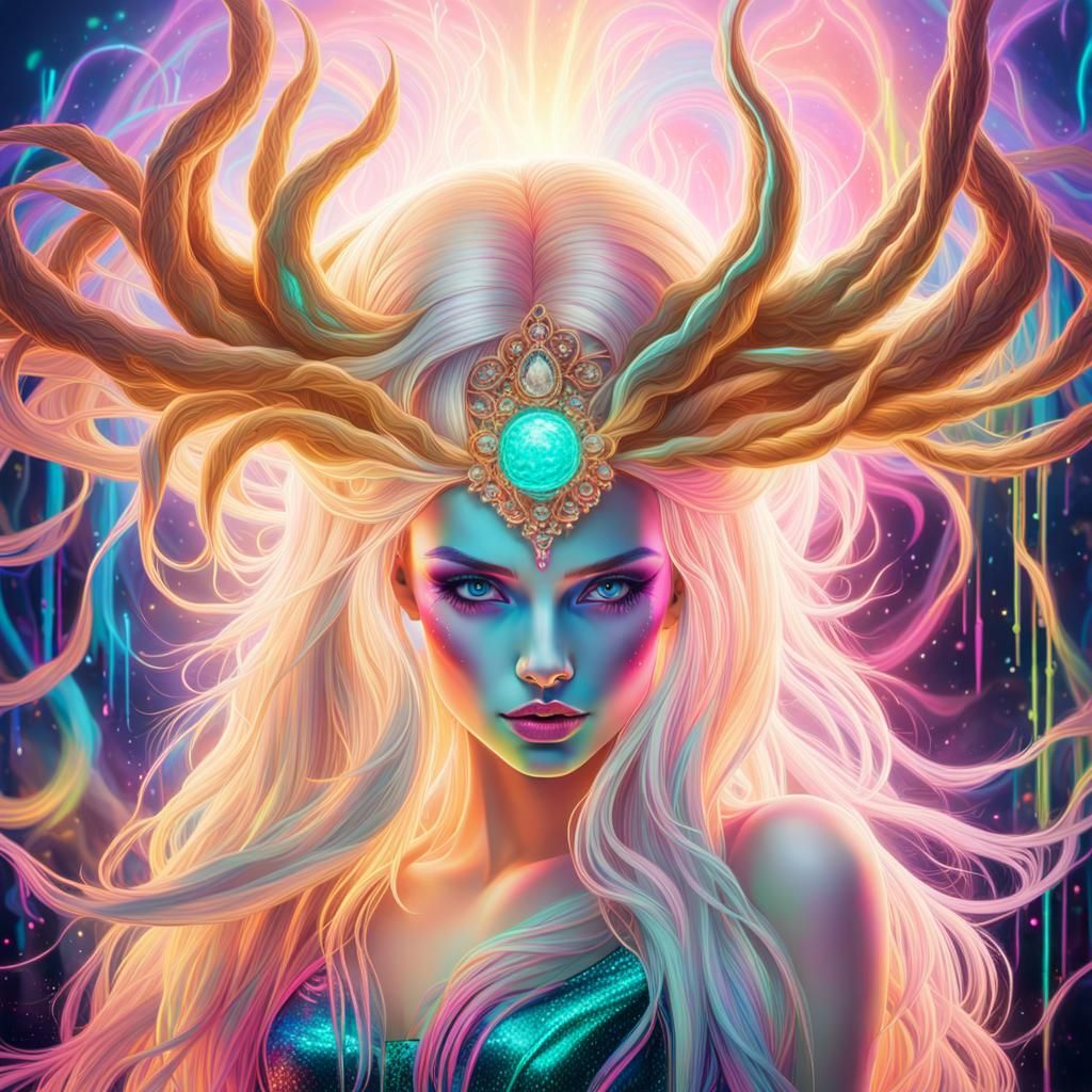 Neon Women with Fluorescent Hair in Electric Hues