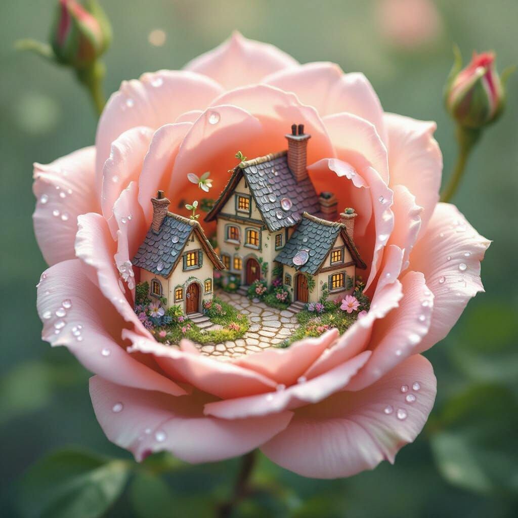 Miniature Fairy Village in Blooming Rose