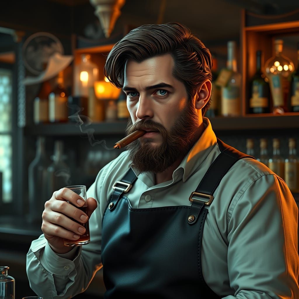 1830s Bartender Portrait in Dark Fantasy Style