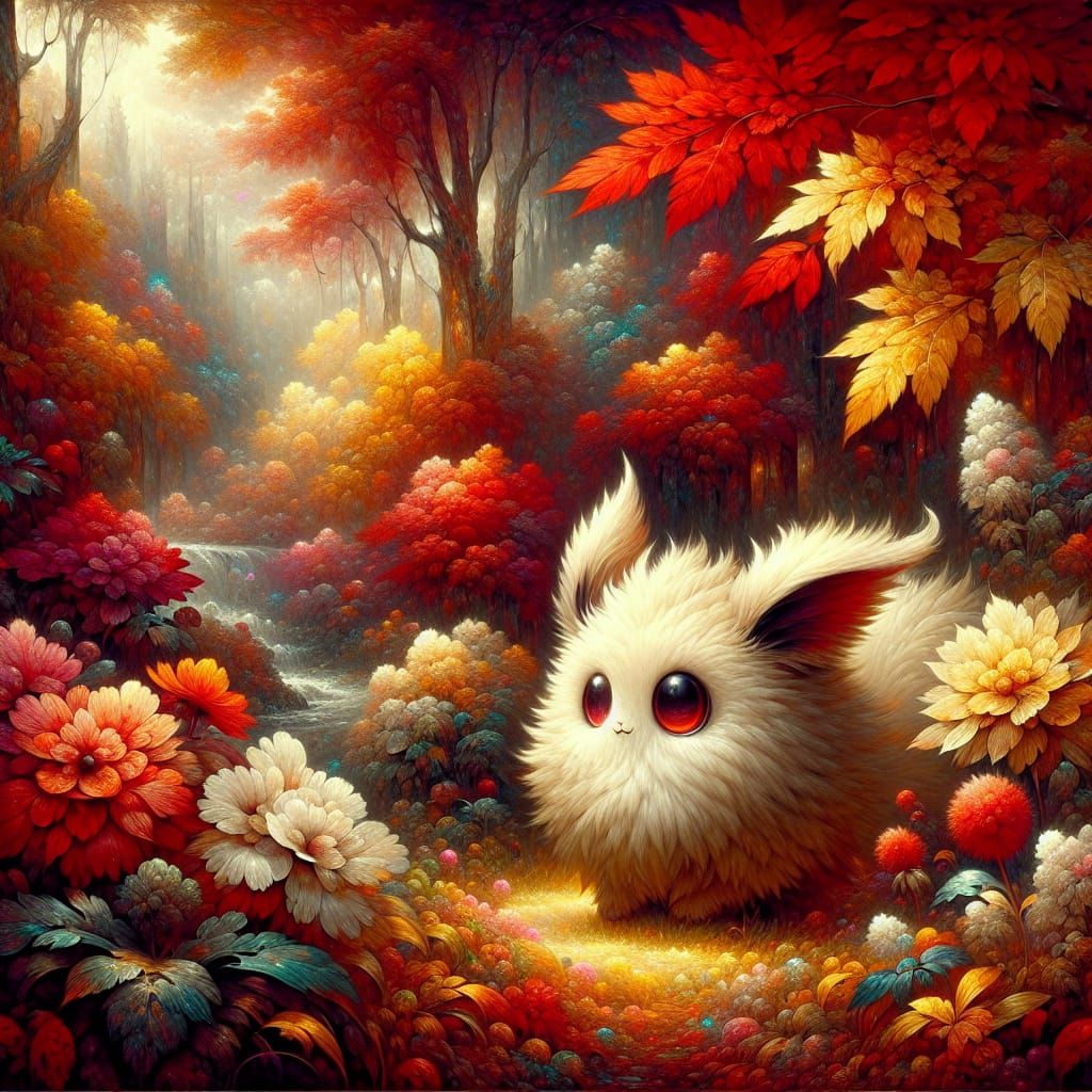 Fantasycore Pokemon in Autumn Forest, 8k Artwork