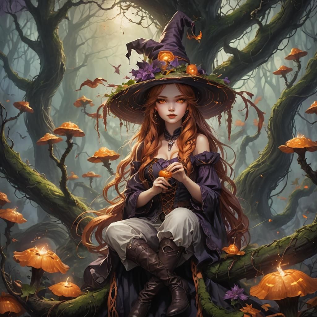 Fiery Haired Witch with Purple Eyes